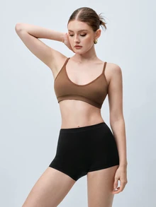 Softvol 1pc Women Solid Color Comfortable Wireless Bra - Coffee Brown - View 5