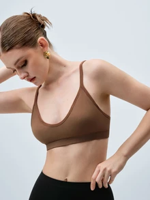 Softvol 1pc Women Solid Color Comfortable Wireless Bra - Coffee Brown - View 7
