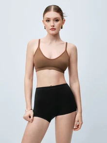 Softvol 1pc Women Solid Color Comfortable Wireless Bra - Coffee Brown - View 3