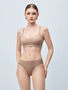 Softvol 女士简约纯色无钢圈聚拢文胸 - 摩卡棕 - 查看 1