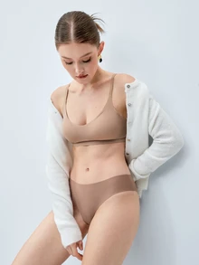 Softvol 女士简约纯色无钢圈聚拢文胸 - 摩卡棕 - 查看 9