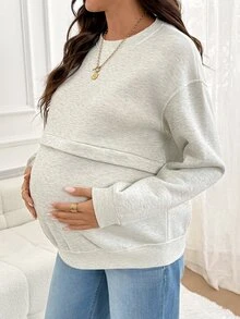 Lyckli Maternity Casual Fleece Sweatshirt For Autumn/Winter - Light Grey - View 4