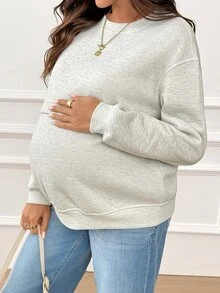 Lyckli Maternity Casual Fleece Sweatshirt For Autumn/Winter - Light Grey - View 3