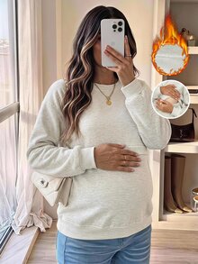 Lyckli Maternity Casual Fleece Sweatshirt For Autumn/Winter - Light Grey - View 2