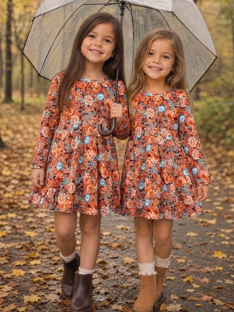 Emery Rose Kids Emery Rose Kids Gaun Anak Perempuan Gaya Mori Vintage Motif Bunga Ditsy Lengan Panjang, Leher Bulat, Pinggang Tinggi, Gaun Boneka - MultiWarna - View 6