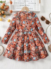 Emery Rose Kids Emery Rose Kids 女童小女孩復古森系油畫碎花長袖洋裝，圓領高腰娃娃裙 - 彩色 - 查看 8
