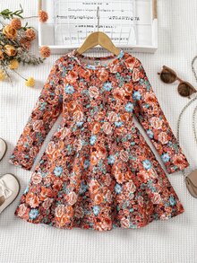 Emery Rose Kids Emery Rose Kids 女童小女孩復古森系油畫碎花長袖洋裝，圓領高腰娃娃裙 - 彩色 - 查看 7