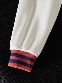 青少年女孩秋季外套，學院風數位字母印花，拉扯印花，美式校園氛圍，Citywalk街頭風 - 彩色 - 查看 7