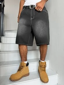 Manfinity Hypemode American Hip-Hop Bag-In-Bag Design Unisex Denim Shorts - Grey - View 5