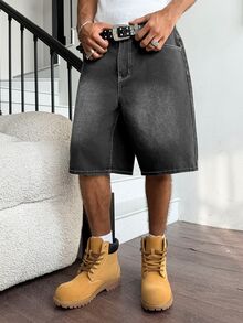 Manfinity Hypemode American Hip-Hop Bag-In-Bag Design Unisex Denim Shorts - Grey - View 6