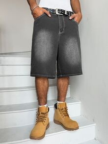 Manfinity Hypemode American Hip-Hop Bag-In-Bag Design Unisex Denim Shorts - Grey - View 7