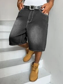 Manfinity Hypemode American Hip-Hop Bag-In-Bag Design Unisex Denim Shorts - Grey - View 8