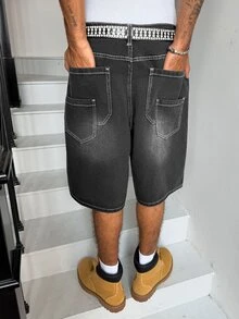 Manfinity Hypemode American Hip-Hop Bag-In-Bag Design Unisex Denim Shorts - Grey - View 2