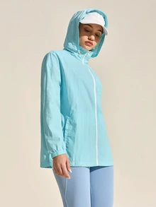 SHEIN Sports Women's Solid Color Long Sleeve Zipper Front Casual Jacket Women Sports Jackets Light Workout Jackets - Blue - View 4