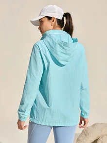 SHEIN Sports Women's Solid Color Long Sleeve Zipper Front Casual Jacket Women Sports Jackets Light Workout Jackets - Blue - View 6