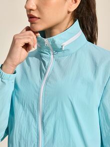 SHEIN Sports Women's Solid Color Long Sleeve Zipper Front Casual Jacket Women Sports Jackets Light Workout Jackets - Blue - View 3