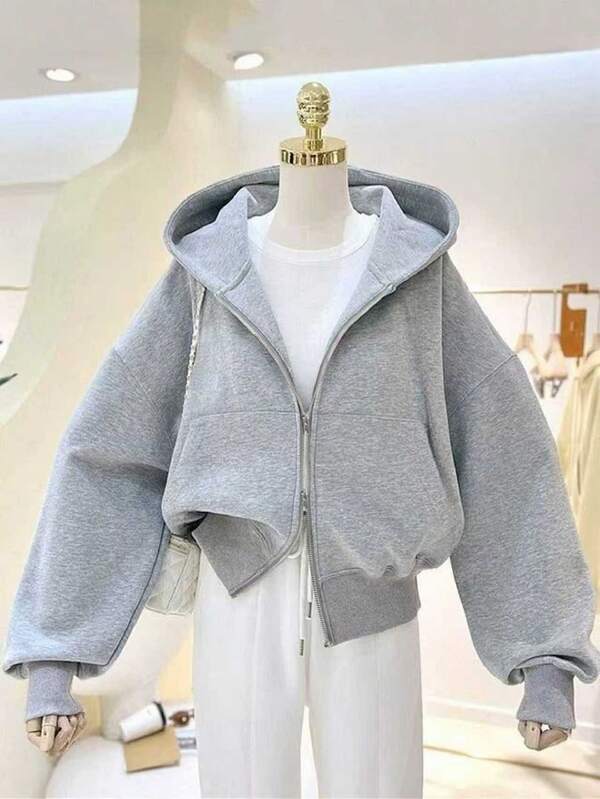 Lalippa Casual Loose Hooded Long Sleeve Zip-Up Women Sweatshirts