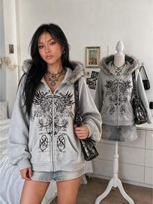 Lalippa Women's Popular Cropped Sweatshirt Jacket - Grey - View 1