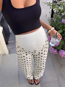 SHEIN 孕婦波點印花直筒牛仔褲女款辦公穿搭 - 杏色 - 查看 2