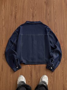 SWAVVY Men's Single-Breasted Casual Daily Long Sleeve Jacket - Blue - View 6