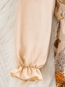 SHEIN 女童編織碎花圓領荷葉邊休閒洋裝 - 卡其色 - 查看 7