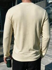 TONEVAULT Light Apricot Textured Small V-Neck Men's Long Sleeve Knit Sweater, Slim Fit, Casual Style, Suitable For Spring/Autumn Daily Commute And Streetwear - Apricot - View 2