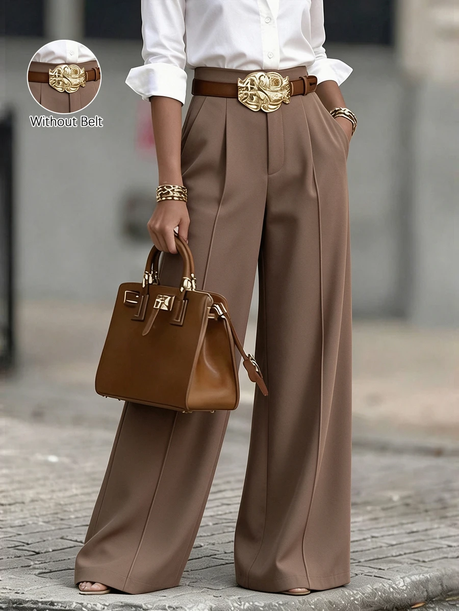 Franclia 女士白色优雅直筒办公裤 - 巧克力棕 - 查看 1