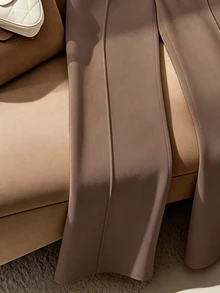 Franclia 女士白色优雅直筒办公裤 - 巧克力棕 - 查看 4