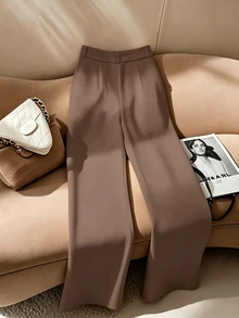 Franclia 女士白色优雅直筒办公裤 - 巧克力棕 - 查看 2
