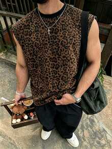 Resyla Men Men's Leopard Print Casual Streetwear Rave Versatile Daily Wear Vacation Holiday Top Date Night Rave Dark Brown Summer Rave Vacation - Multicolor - View 2