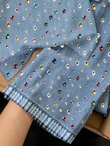 (1 Set) Girls' Fashionable Minimalist Colorful Diamond Pattern Basic Short T-Shirt & Wide Leg Pants Outfit, Comfortable Daily Wear - Multicolor - View 6