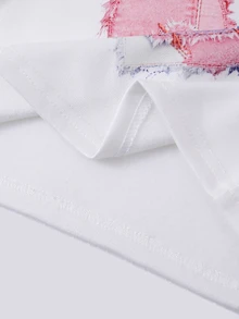 SHEIN 少女時尚休閒街頭風 Y2K 不對稱肩心形拼色拼接印花運動衫與長褲 2 件套 - 粉色 - 查看 8