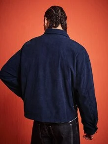 ROMWE MEN Street Life Men's Corduroy Flight Jacket - Blue - View 8