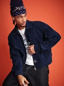 ROMWE MEN Street Life Men's Corduroy Flight Jacket - Blue - View 10