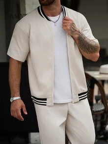 Manfinity CasualCool Men's Plus Size Colorblock Jacket And Pants Casual Daily Outfit - Apricot - View 4