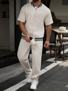 Manfinity CasualCool Men's Plus Size Colorblock Jacket And Pants Casual Daily Outfit - Apricot - View 6