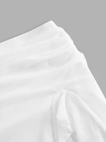 Sweetina Women's Solid Color Ruched Patchwork Ruffle Hem Split Hem Low Rise Skirt - White - View 3