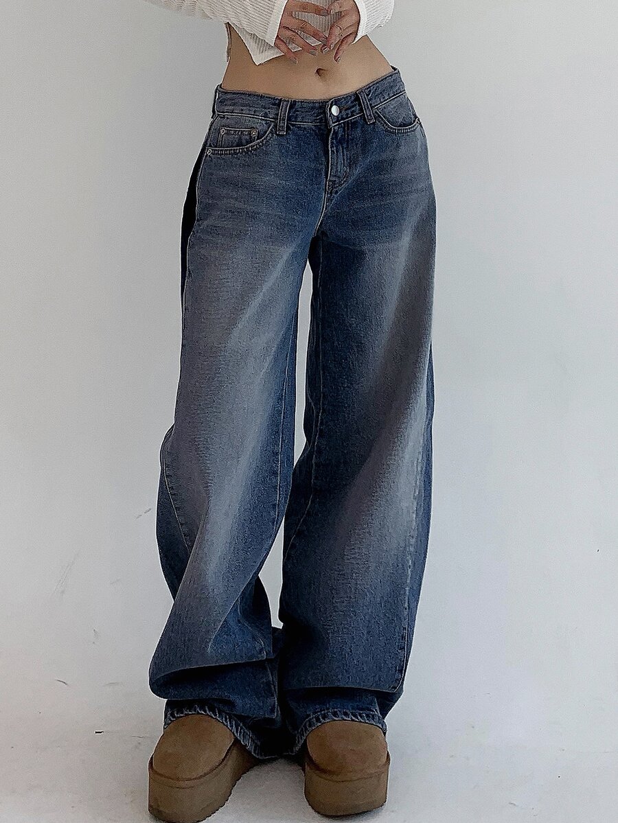 DAZY Celana Jeans Denim Kasual Warna Polos untuk Wanita, Cocok untuk Sehari-hari - Dark Wash - View 1