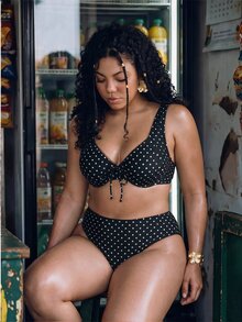 Swim SXY Set Baju Renang Ukuran Besar Motif Polkadot untuk Liburan dengan Kawat Penyangga dan Push-Up - Hitam - View 4