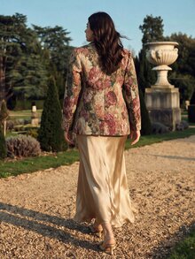 Anewsta Blazer de mujer de talla grande con ajuste ceñido en la cintura, con patrón floral vintage aleatorio - Multicolor - Ver 5