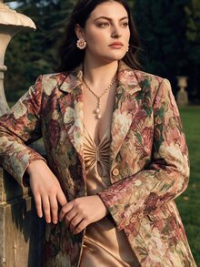 Anewsta Blazer de mujer de talla grande con ajuste ceñido en la cintura, con patrón floral vintage aleatorio - Multicolor - Ver 6
