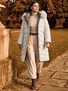 Anewsta Plus Size Women Long Reversible Thick Detachable Fur Collar Hooded Zip-Up Winter Jacket - Beige - View 1