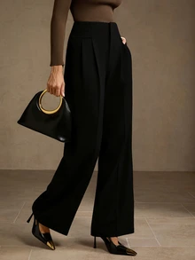 MOTF Tall WOMEN'S TALL SOLID COLOR TALL ELEGANT COMMUTE STRAIGHT LEG PANTS - Black - View 4