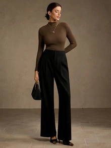 MOTF Tall WOMEN'S TALL SOLID COLOR TALL ELEGANT COMMUTE STRAIGHT LEG PANTS - Black - View 6