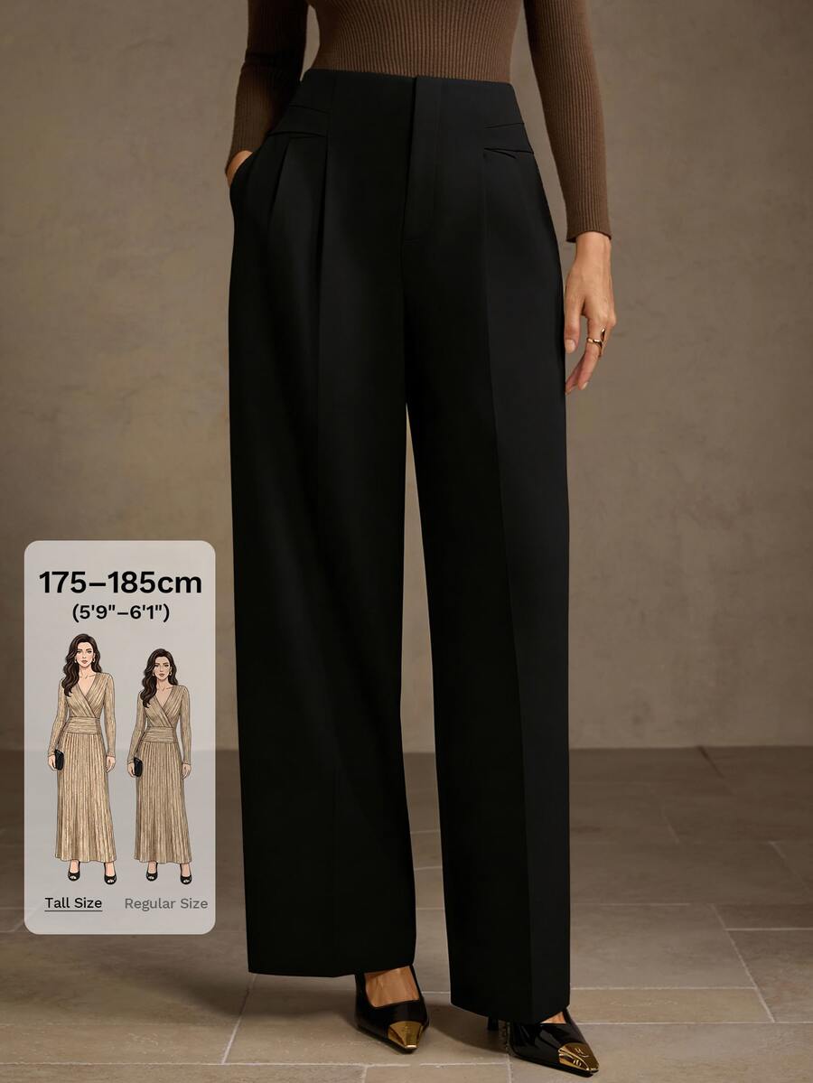 MOTF Tall WOMEN'S TALL SOLID COLOR TALL ELEGANT COMMUTE STRAIGHT LEG PANTS - Black - View 1