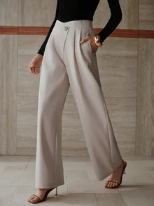 MOTF Tall WOMEN'S TALL SOLID COLOR POCKET CASUAL VERSATILE DAILY TRAVEL LONG PANTS - Apricot - View 4