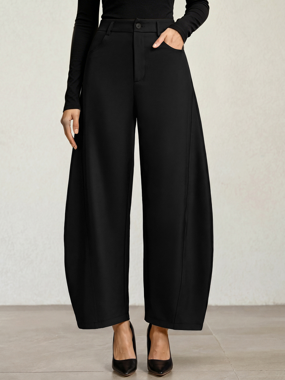 MOTF Tall WOMEN'S TALL CASUAL BUTTON POCKET WIDE LEG CURVED HEM PANTS