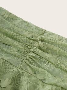 Sweetina Women's Pleated Simple Lace Patchwork Wide Waistband A-Line Skirt, Casual Holiday - Mint Green - View 6