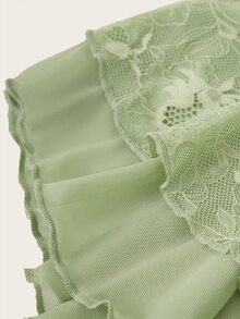 Sweetina Women's Pleated Simple Lace Patchwork Wide Waistband A-Line Skirt, Casual Holiday - Mint Green - View 4