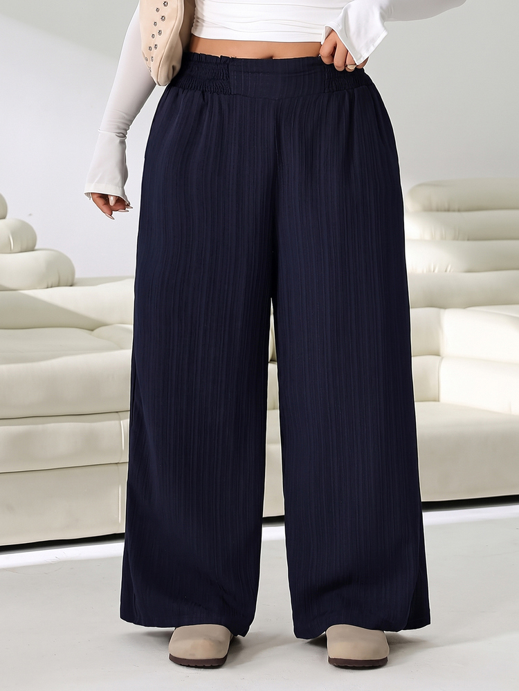 Solflare Navy Blue Plus Size Women's Straight Leg Loose Fit Autumn/Winter Pants Fall Formal Vacation Casual Baggy - Navy Blue - View 5